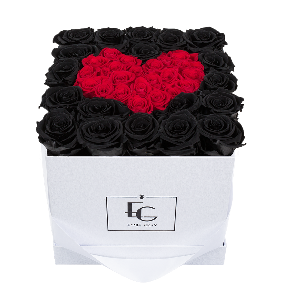 HEART SYMBOL INFINITY ROSEBOX | BLACK BEAUTY & VIBRANT RED | M