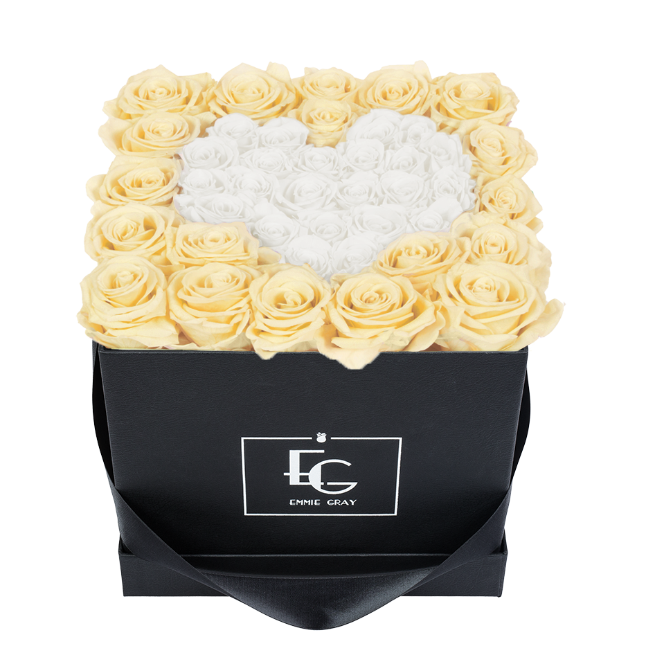 HEART SYMBOL INFINITY ROSEBOX | CHAMPAGNE & PURE WHITE | M