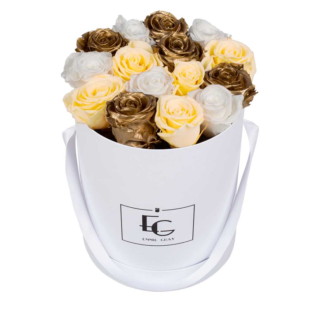 MIX INFINITY ROSEBOX | CHAMPAGNE & GOLD & PURE WHITE | M