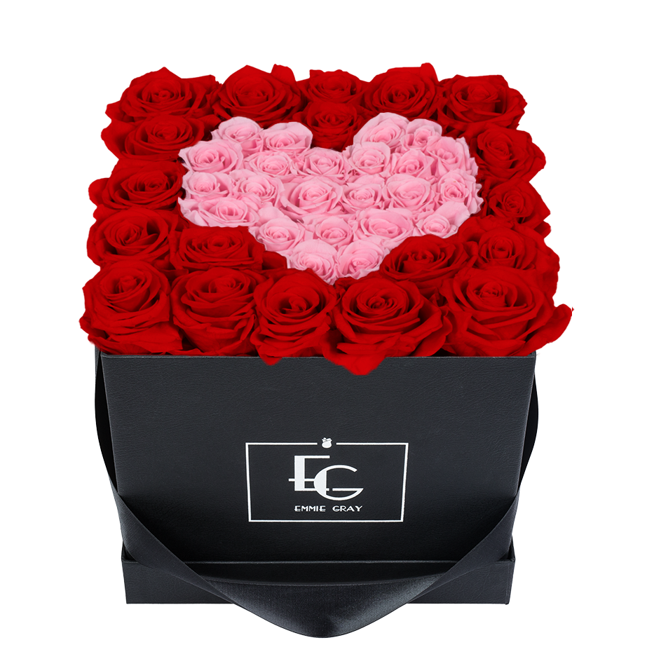 HEART SYMBOL INFINITY ROSEBOX | VIBRANT RED & BRIDAL PINK | M