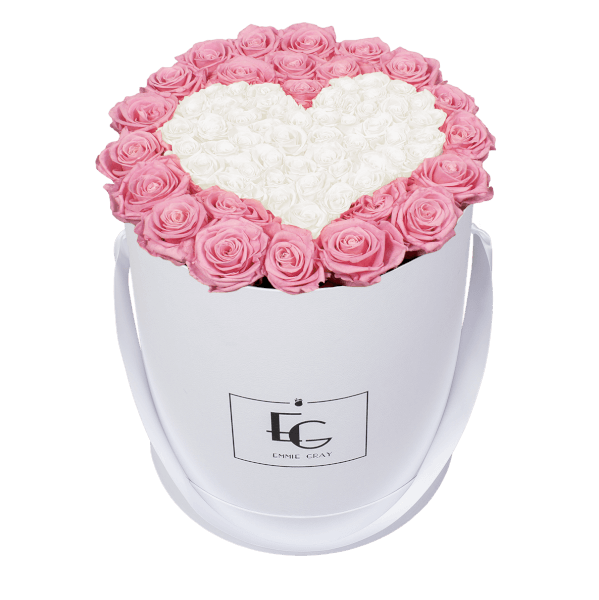 HEART SYMBOL INFINITY ROSEBOX | BRIDAL PINK & PURE WHITE | L