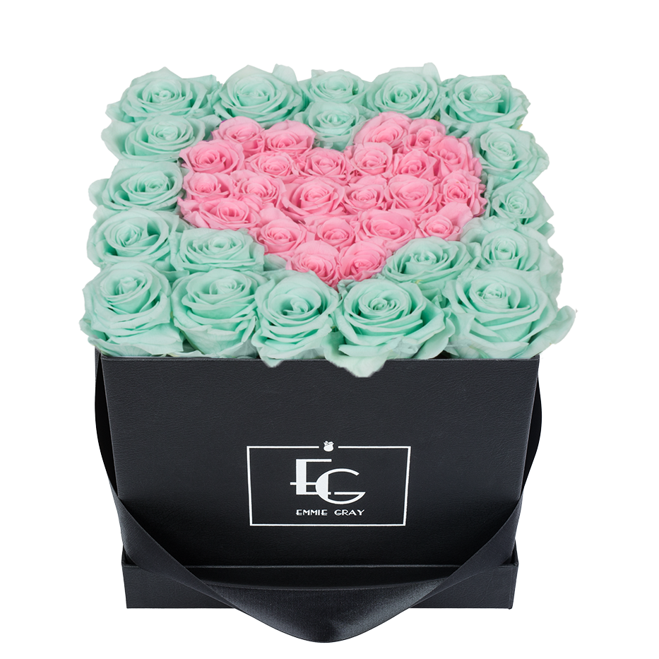 HEART SYMBOL INFINITY ROSEBOX | MINTY GREEN & BRIDAL PINK | M
