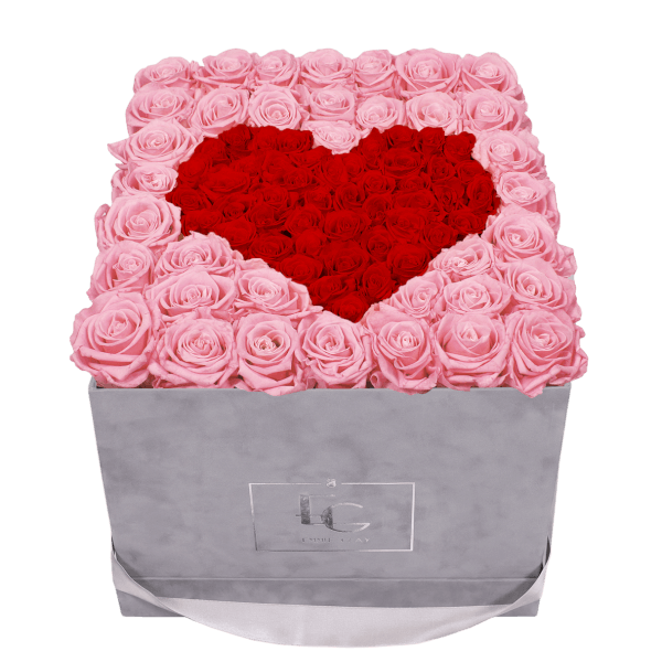 HEART SYMBOL INFINITY ROSEBOX | BRIDAL PINK & VIBRANT RED | L