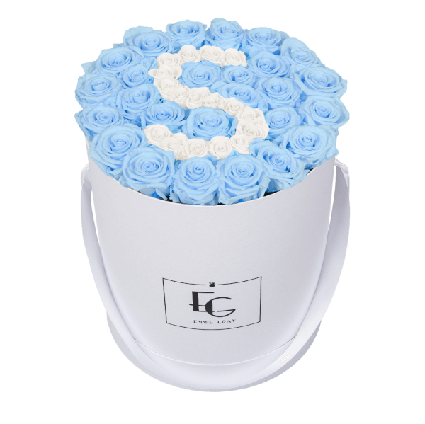 LETTER INFINITY ROSEBOX | BABY BLUE & PURE WHITE | L