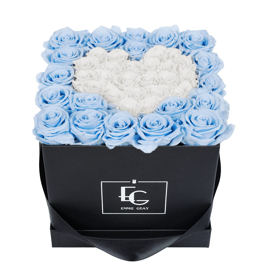 HEART SYMBOL INFINITY ROSEBOX | BABY BLUE & PURE WHITE | M
