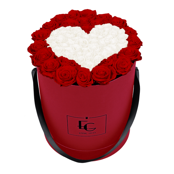 HEART SYMBOL INFINITY ROSEBOX | VIBRANT RED & PURE WHITE | L