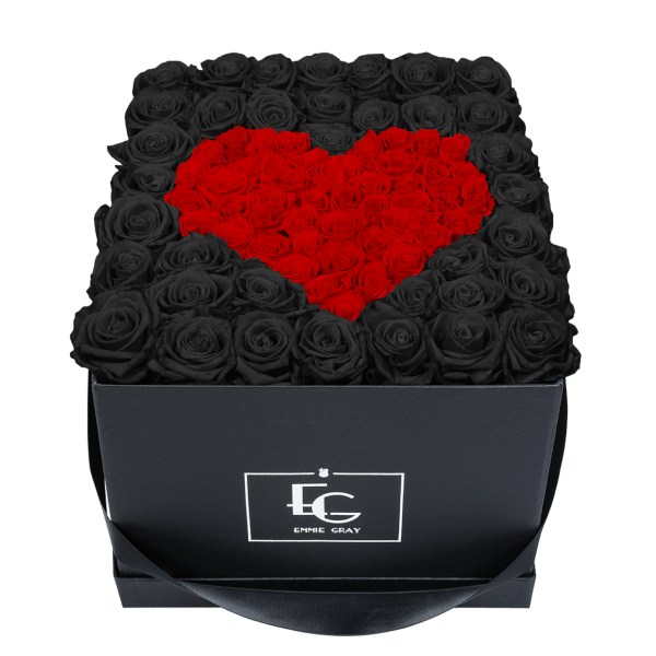 HEART SYMBOL INFINITY ROSEBOX | BLACK BEAUTY & VIBRANT RED | L