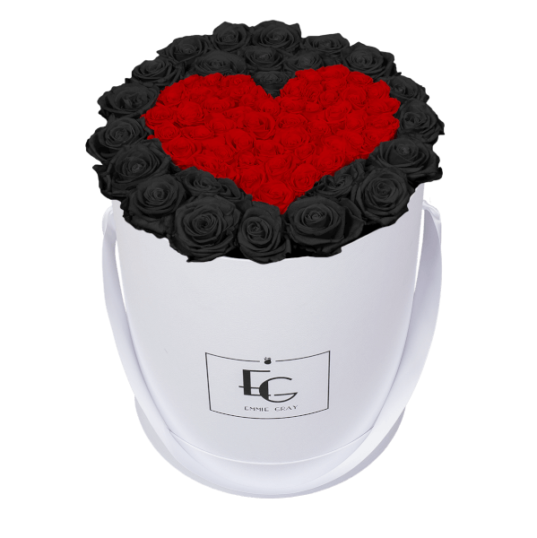 HEART SYMBOL INFINITY ROSEBOX | BLACK BEAUTY & VIBRANT RED | L