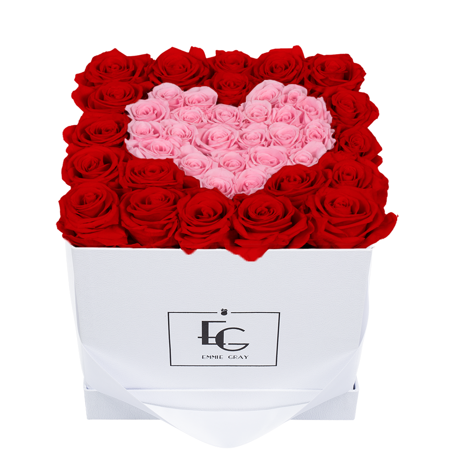HEART SYMBOL INFINITY ROSEBOX | VIBRANT RED & BRIDAL PINK | M