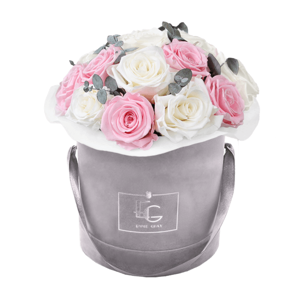 Splendid Eucalyptus Infinity Rosebox | Pure White & Bridal Pink | S