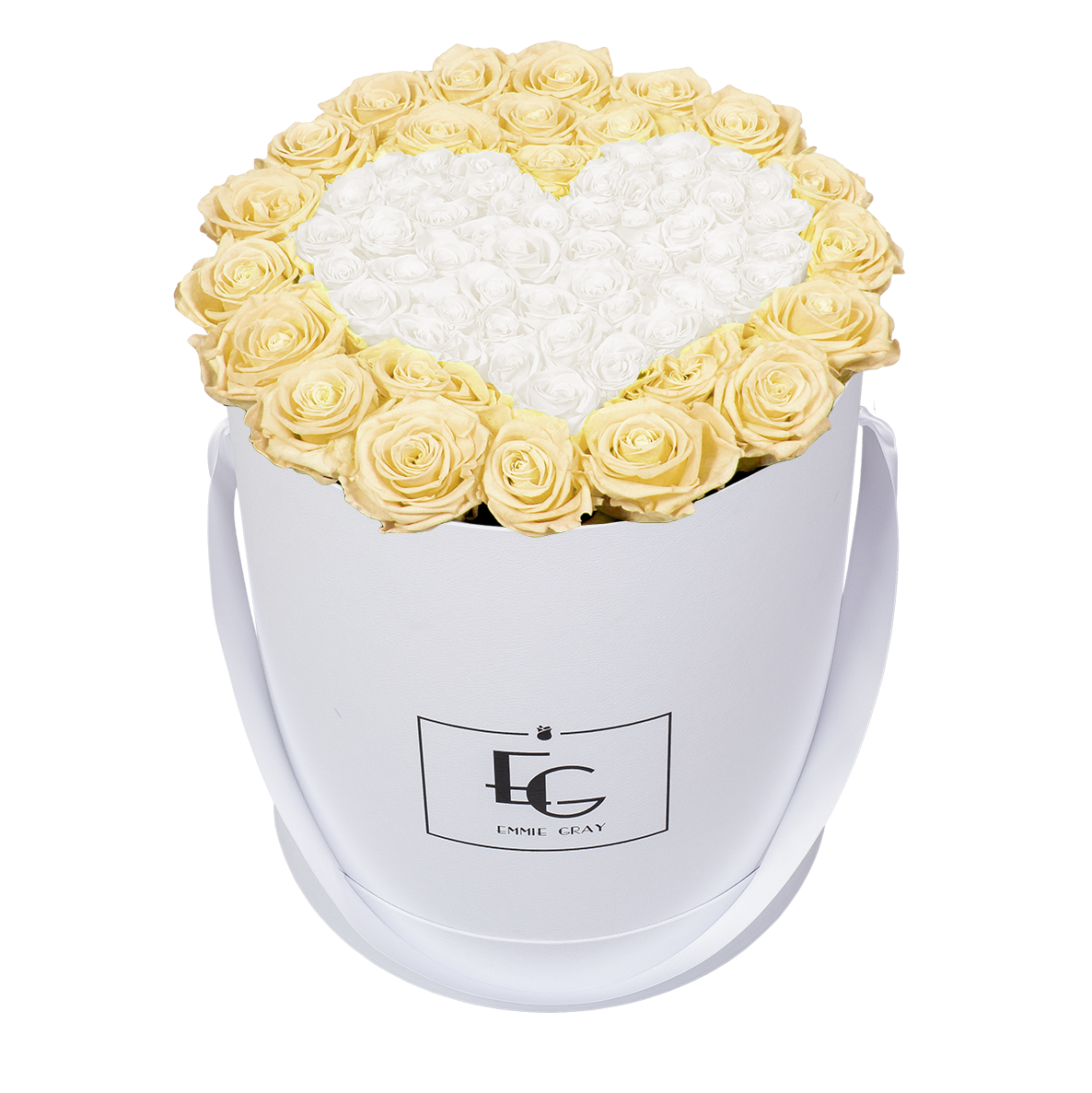 HEART SYMBOL INFINITY ROSEBOX | CHAMPAGNE & PURE WHITE | L