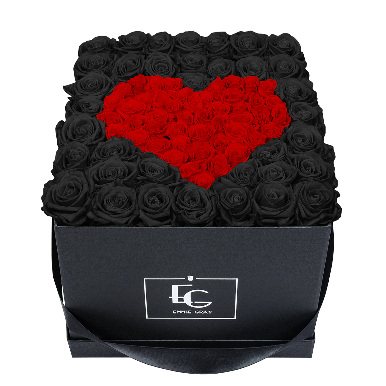 HEART SYMBOL INFINITY ROSEBOX | BLACK BEAUTY & VIBRANT RED | L
