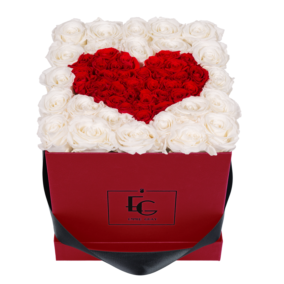 HEART SYMBOL INFINITY ROSEBOX | PURE WHITE & VIBRANT RED | M