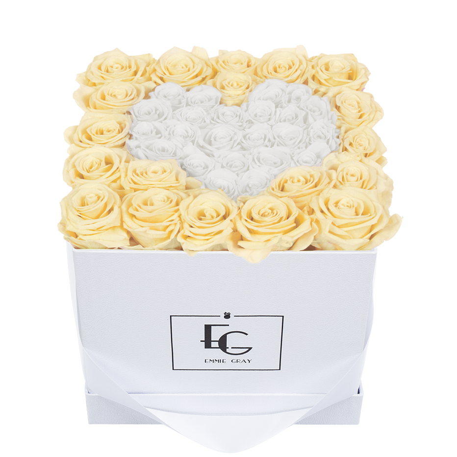 HEART SYMBOL INFINITY ROSEBOX | CHAMPAGNE & PURE WHITE | M