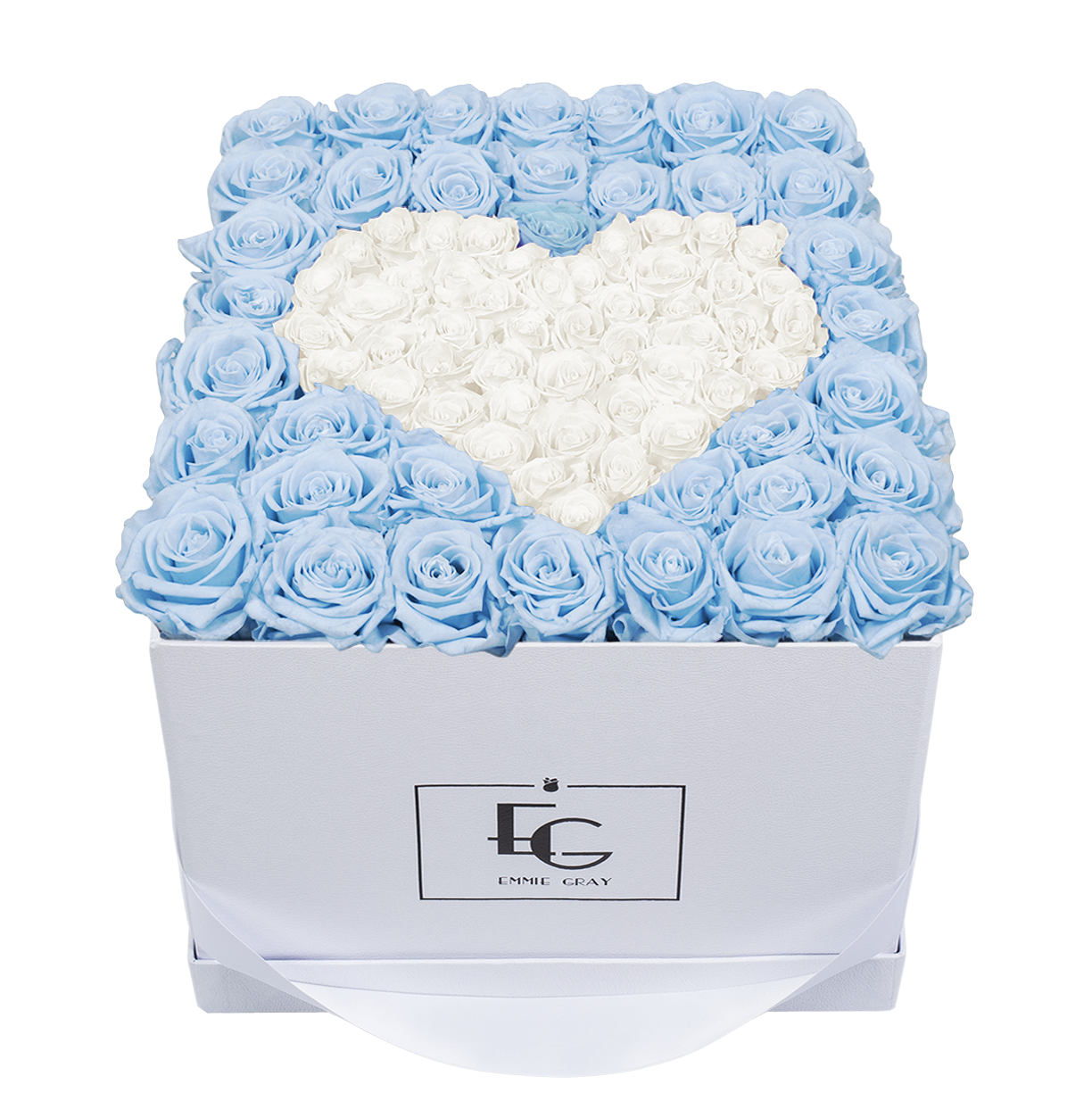 HEART SYMBOL INFINITY ROSEBOX | BABY BLUE & PURE WHITE | L