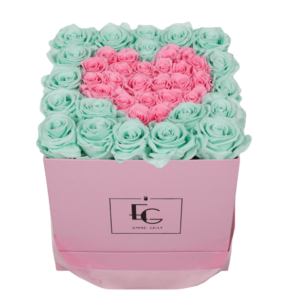 HEART SYMBOL INFINITY ROSEBOX | MINTY GREEN & BRIDAL PINK | M