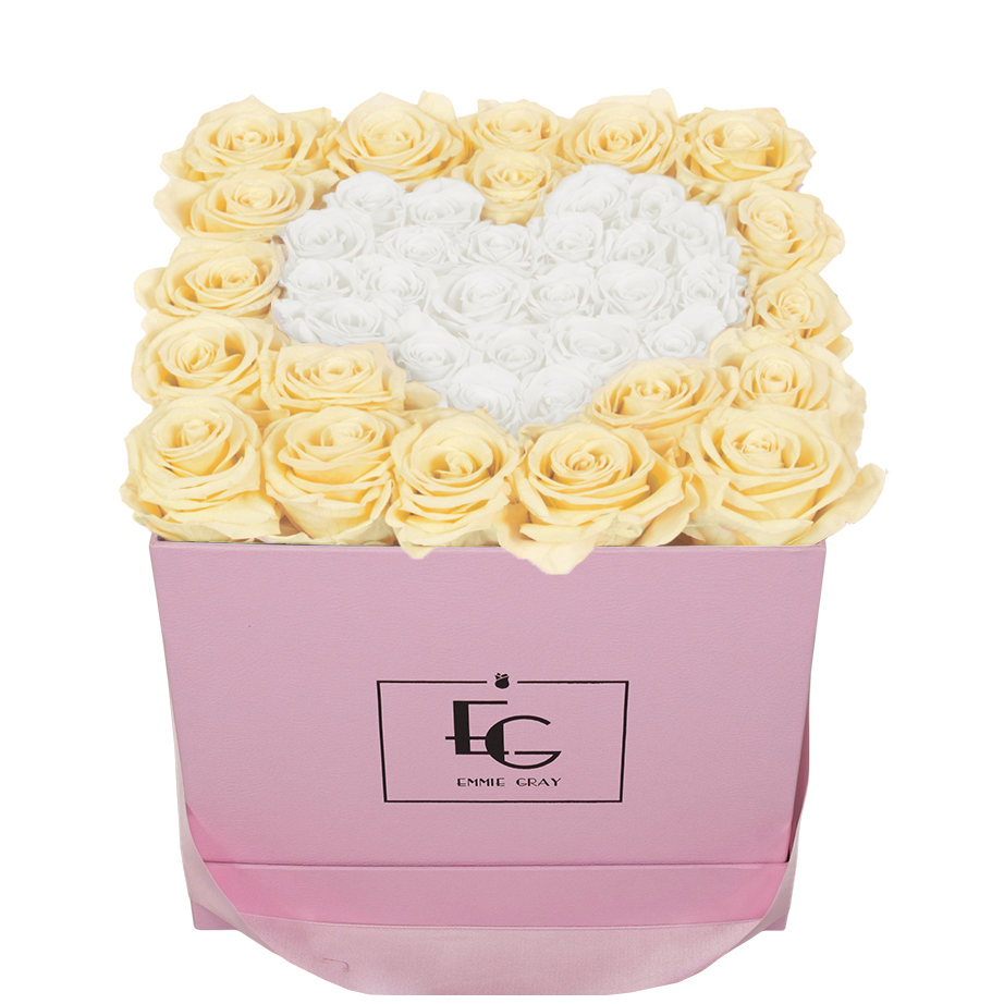 HEART SYMBOL INFINITY ROSEBOX | CHAMPAGNE & PURE WHITE | M