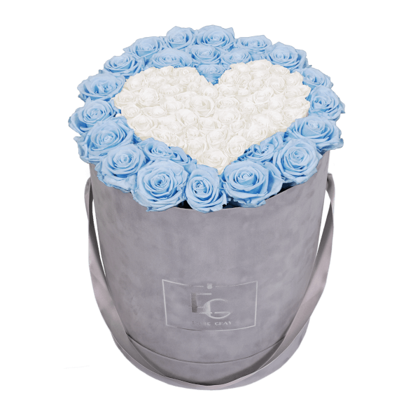 HEART SYMBOL INFINITY ROSEBOX | BABY BLUE & PURE WHITE | L