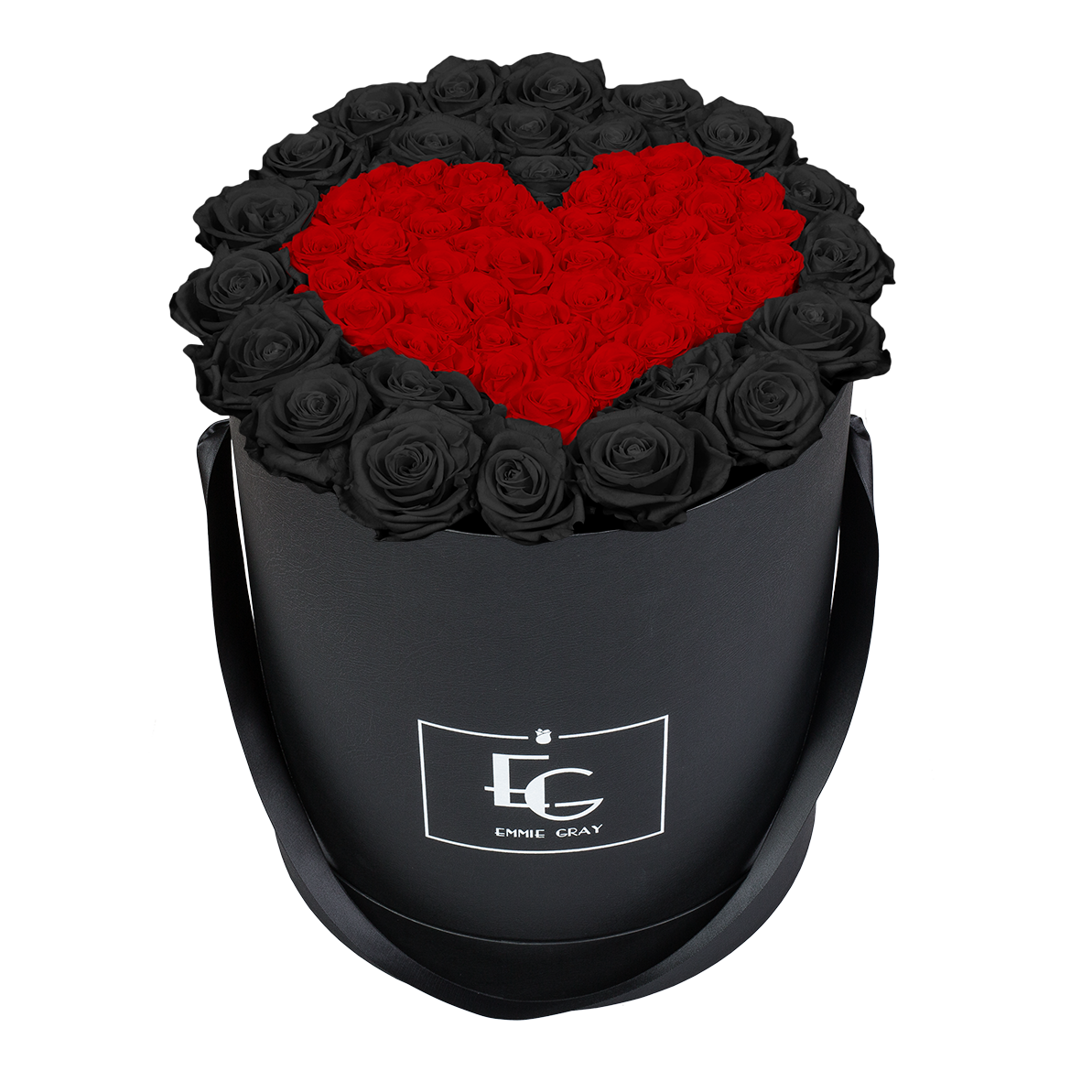 HEART SYMBOL INFINITY ROSEBOX | BLACK BEAUTY & VIBRANT RED | L
