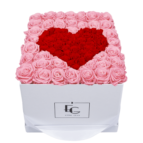 HEART SYMBOL INFINITY ROSEBOX | BRIDAL PINK & VIBRANT RED | L