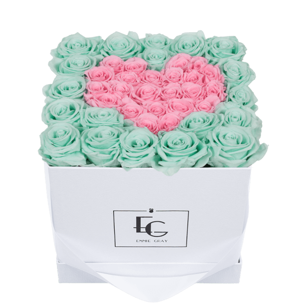 HEART SYMBOL INFINITY ROSEBOX | MINTY GREEN & BRIDAL PINK | M