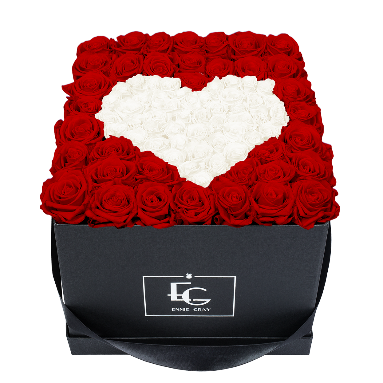 HEART SYMBOL INFINITY ROSEBOX | VIBRANT RED & PURE WHITE | L