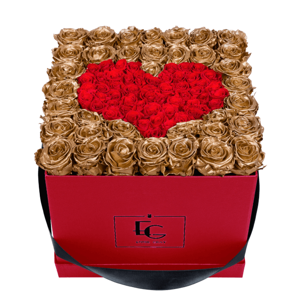 HEART SYMBOL INFINITY ROSEBOX | GOLD & VIBRANT RED | L