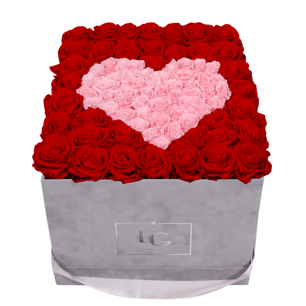 HEART SYMBOL INFINITY ROSEBOX | VIBRANT RED & BRIDAL PINK | L