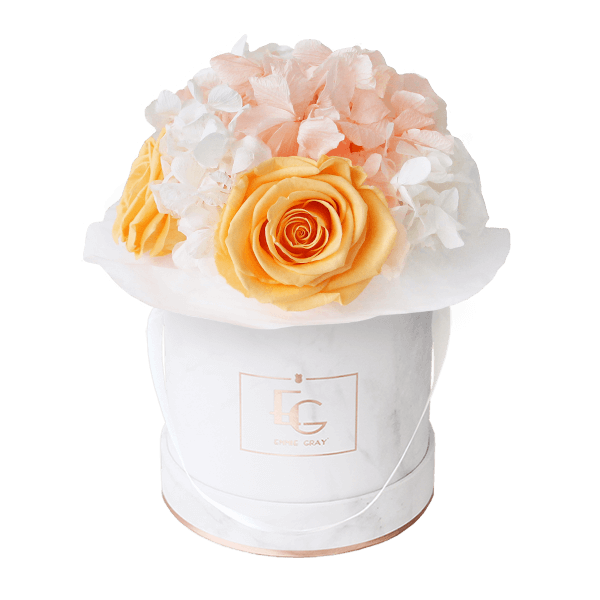 Splendid Hydrangea Mix Infinity Rosebox | Perfect Peach & Pure White | XS