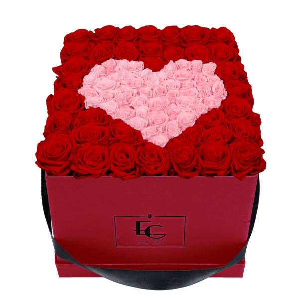 HEART SYMBOL INFINITY ROSEBOX | VIBRANT RED & BRIDAL PINK | L