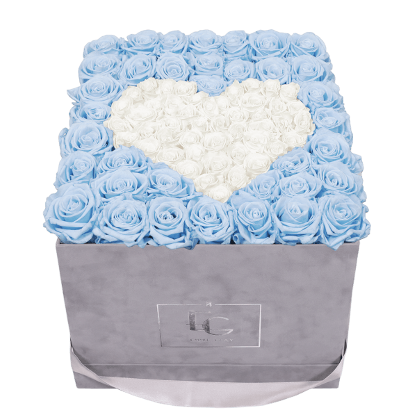 HEART SYMBOL INFINITY ROSEBOX | BABY BLUE & PURE WHITE | L