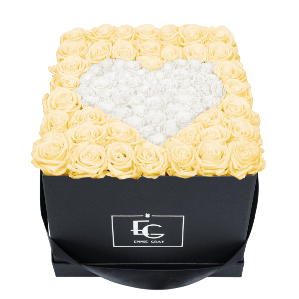 HEART SYMBOL INFINITY ROSEBOX | CHAMPAGNE & PURE WHITE | L