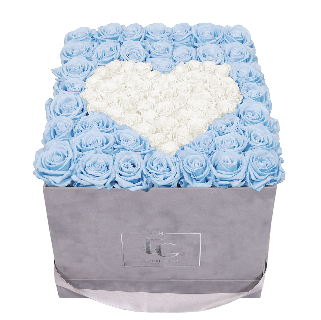 HEART SYMBOL INFINITY ROSEBOX | BABY BLUE & PURE WHITE | L