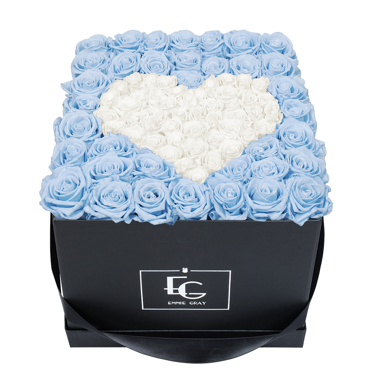 HEART SYMBOL INFINITY ROSEBOX | BABY BLUE & PURE WHITE | L