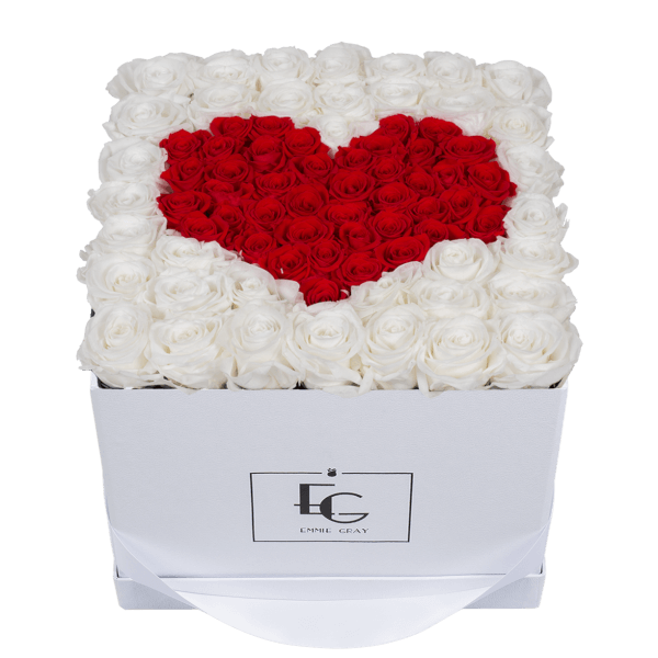 HEART SYMBOL INFINITY ROSEBOX | PURE WHITE & VIBRANT RED | L