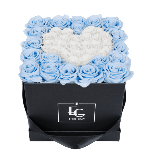 HEART SYMBOL INFINITY ROSEBOX | BABY BLUE & PURE WHITE | M